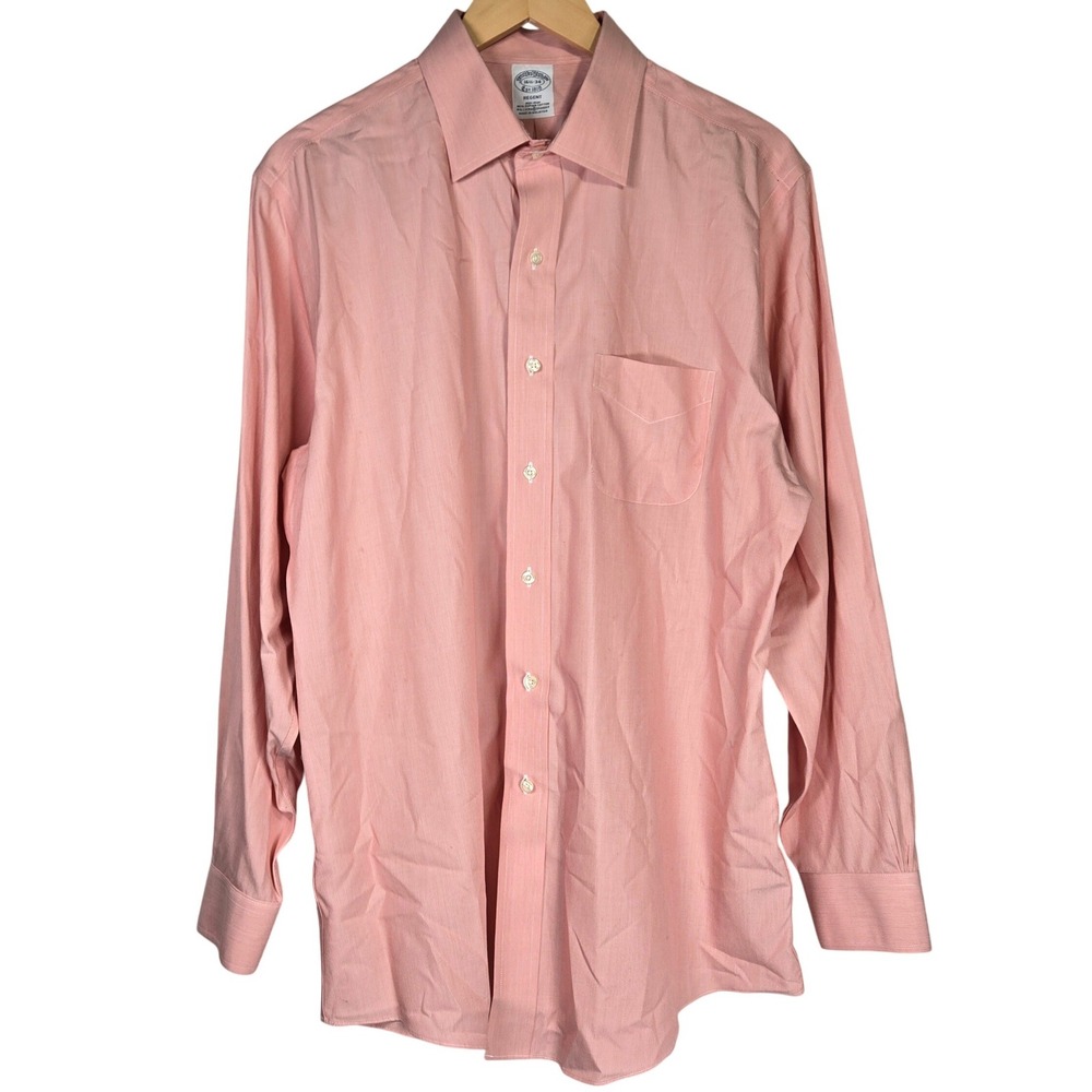 Brooks Brothers Regent Fit Non-Iron Shirt Mens 16.5‎ 34 Pink White Stripe Supima